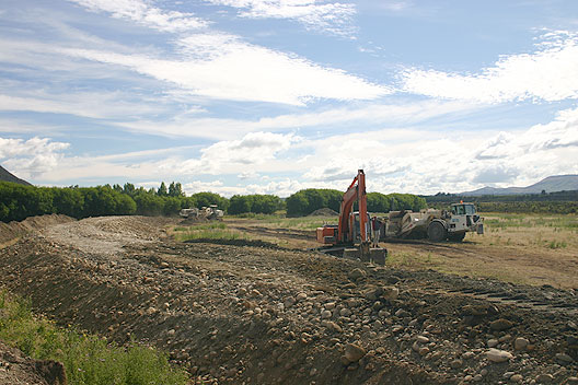 Earthworks in progress while constructing the Rakatu Wetland dams